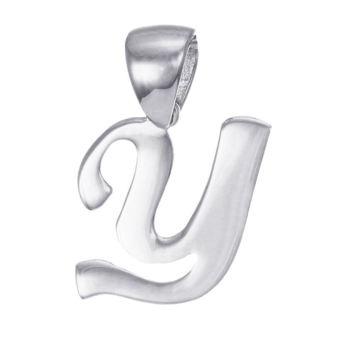 9ct Solid White Gold Initial Pendant Letter Y - 17mm