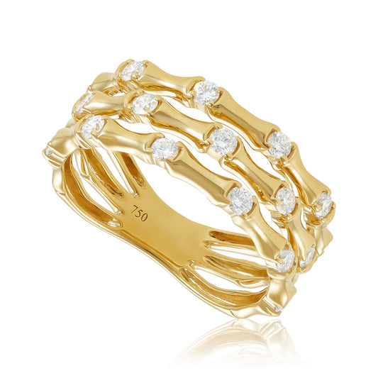 18ct Yellow Gold Bamboo Diamond Ring