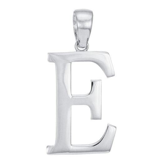 9ct Solid White Gold Initial Pendant Letter E - 32mm