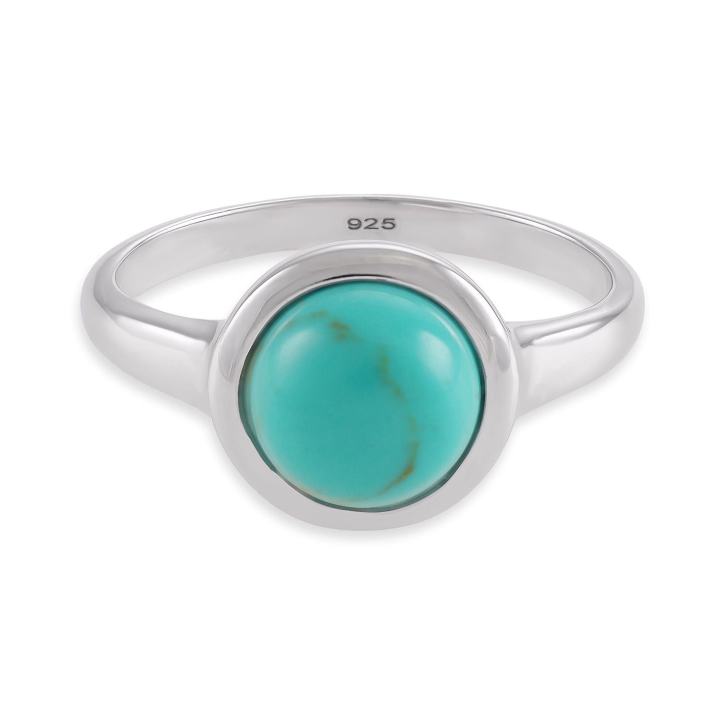 Silver rhodium plated ring with rec turquoise stone