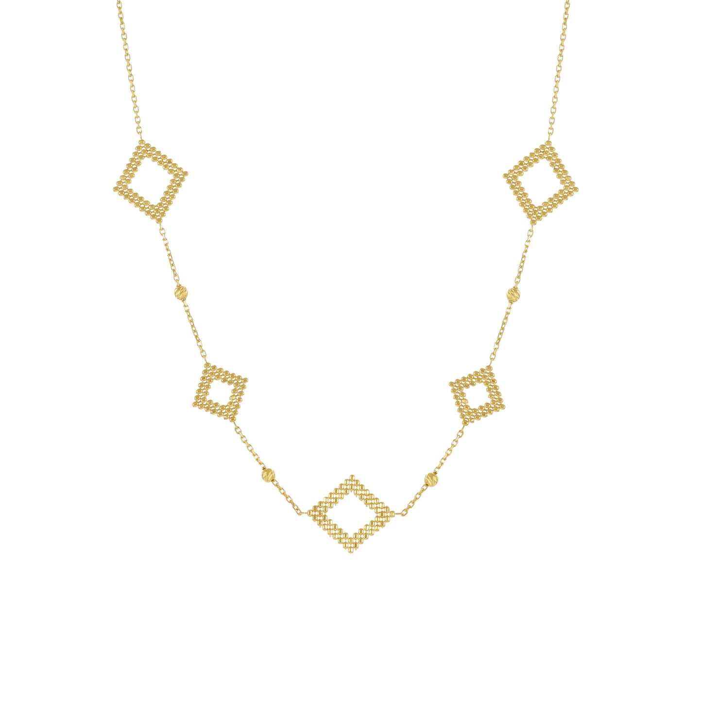 18ct Gold Geometric Beaded Square Necklace