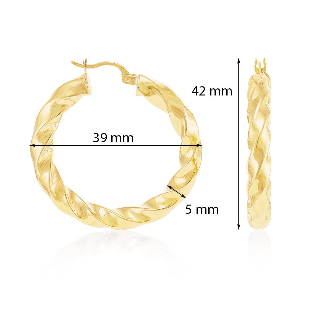 9ct Gold Twisted Hoop Earrings Medium