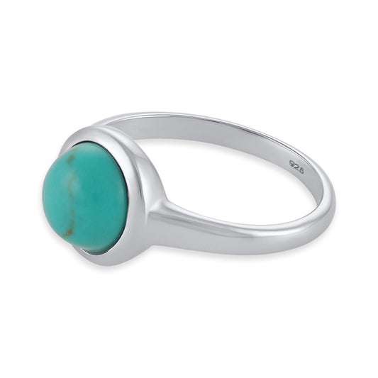 Silver rhodium plated ring with rec turquoise stone