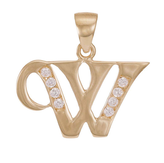 9ct Solid Gold Initial Pendant Letter W - 22mm