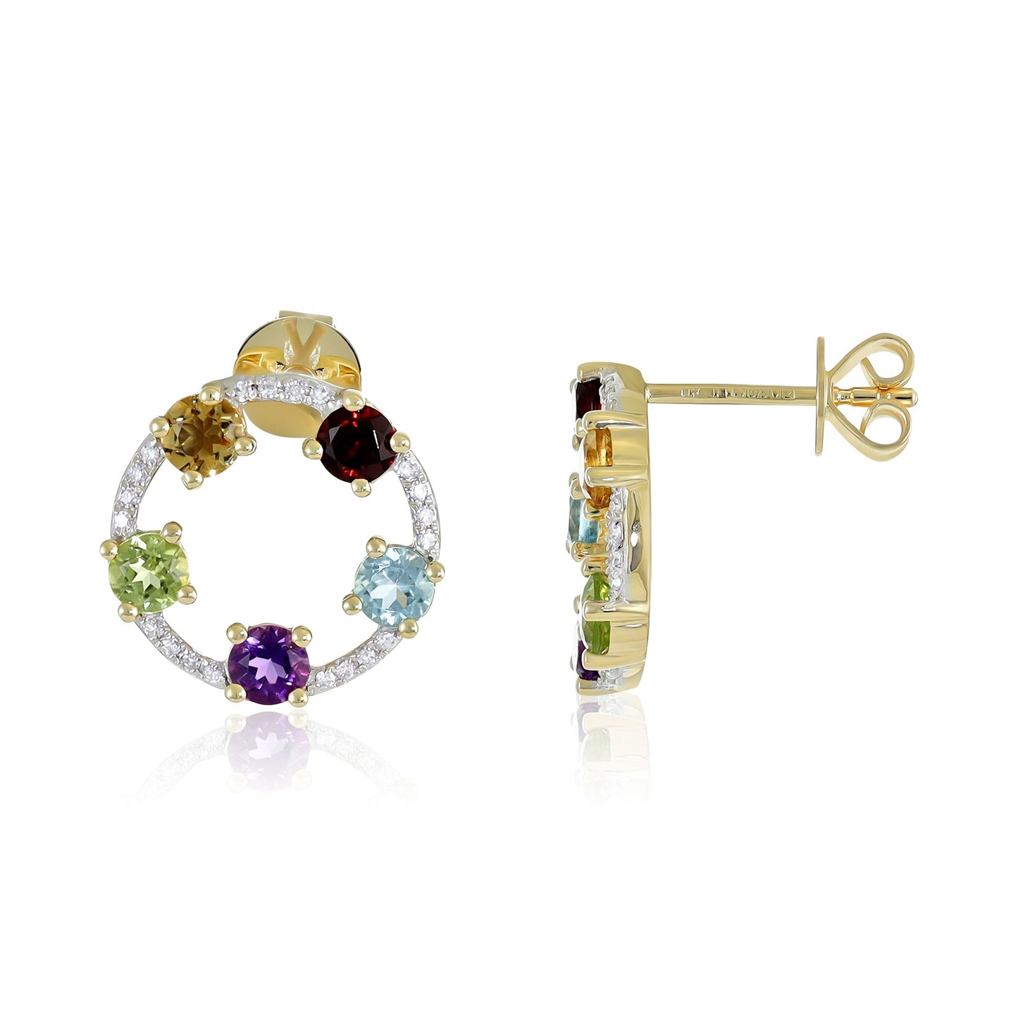 9ct Gold Diamond, Garnet, Topaz and Citrine Earrings