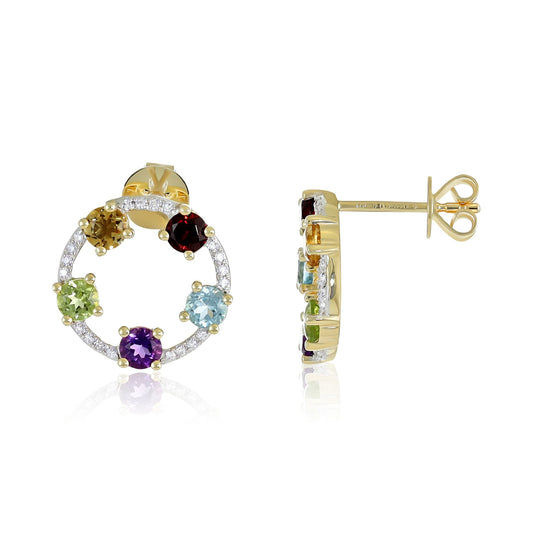 9ct Gold Diamond, Garnet, Topaz and Citrine Earrings