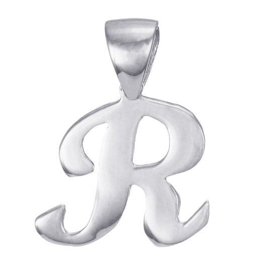 9ct Solid White Gold Initial Pendant Letter R - 18mm