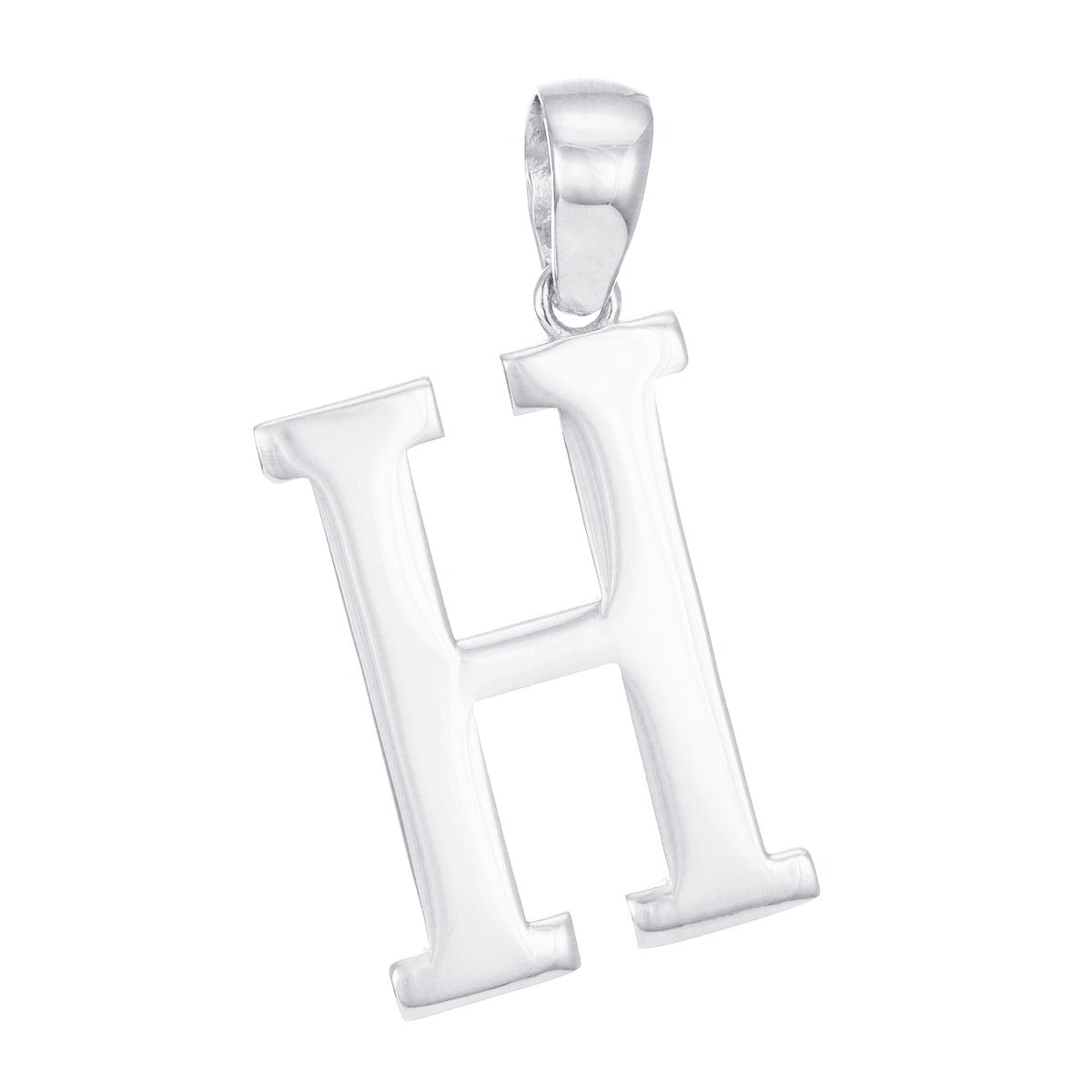 9ct Solid White Gold Initial Pendant Letter H - 32mm