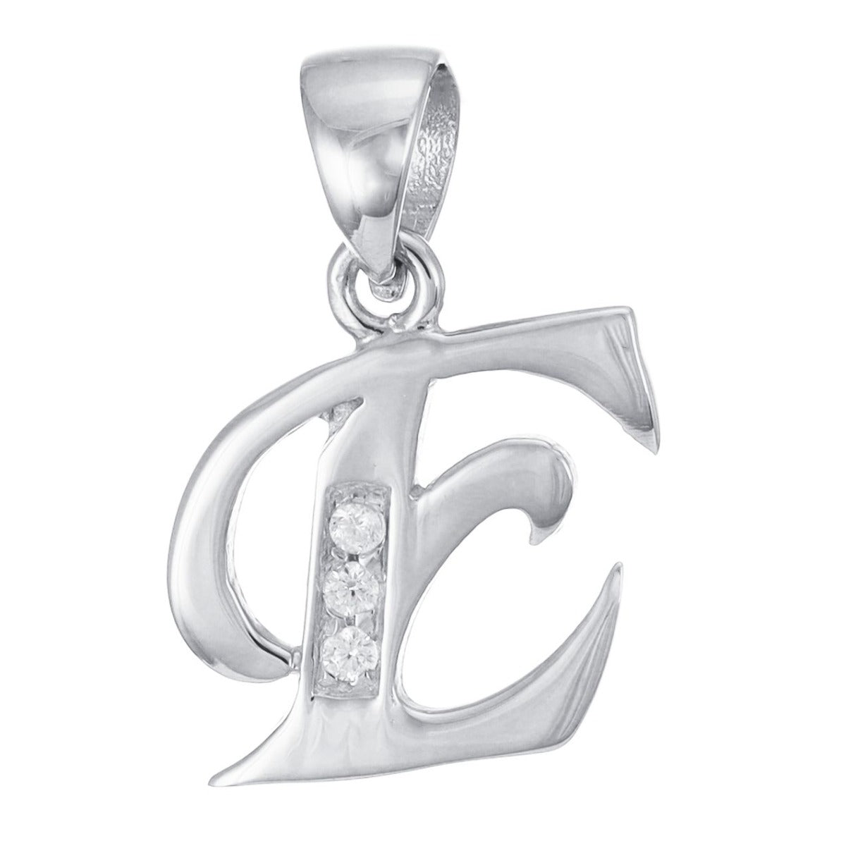 9ct Solid White Gold Initial Pendant Letter E - 21mm