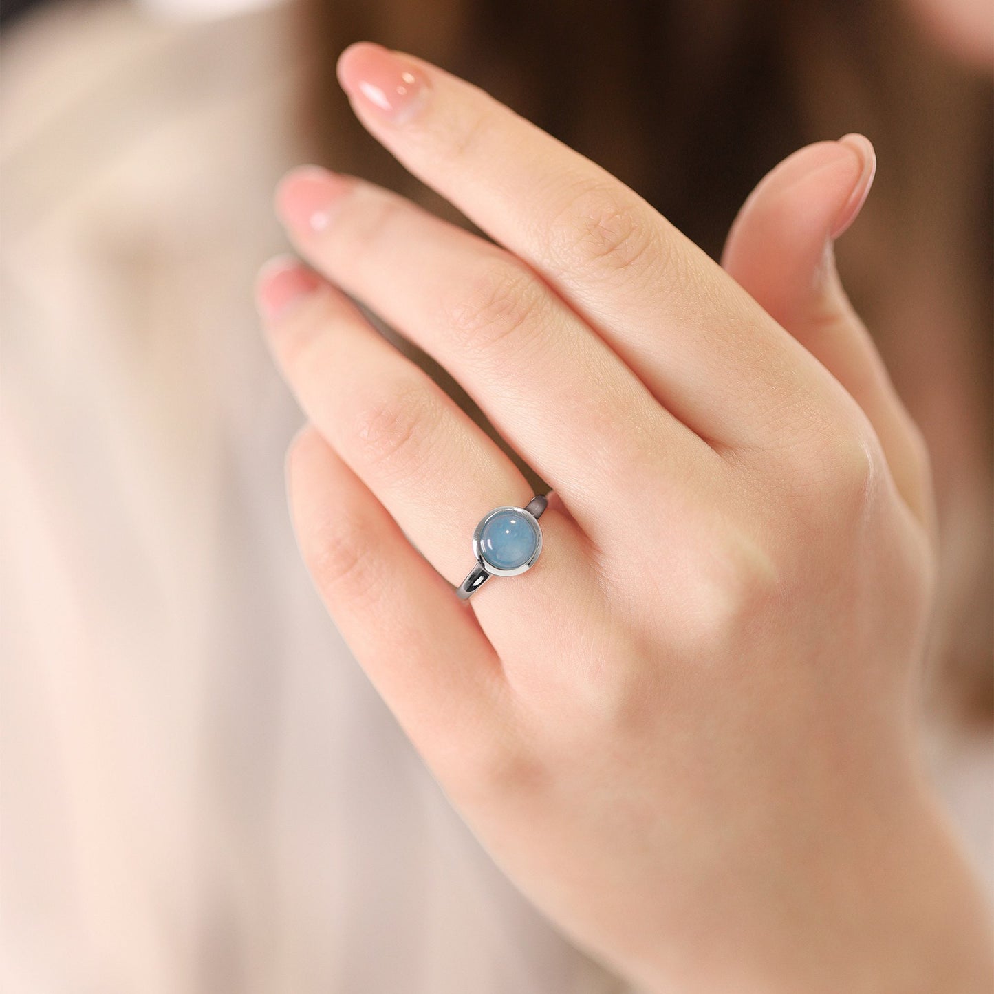 Silver rhodium plated ring with blue quartz