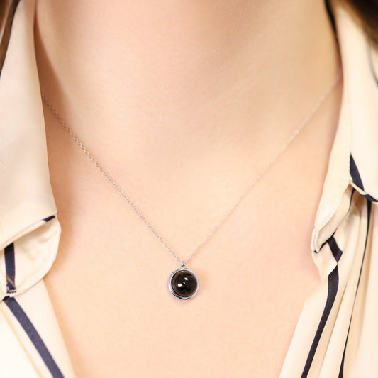 Silver rhodium plated necklace with black onyx stone