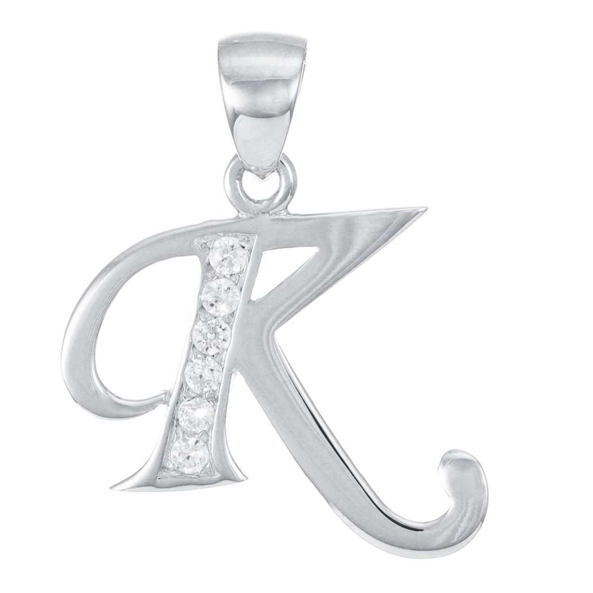 9ct Solid White Gold Initial Pendant Letter K - 24mm