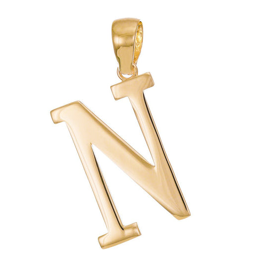 14ct Solid Gold Initial Pendant Letter N - 32mm